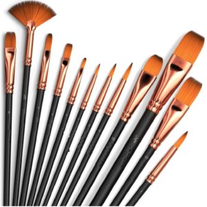 Set of 12 Professional Artist Paint Brush for Kids, Adults Fabulous for Canvas, Watercolor & Fabric – for Beginners and Professionals – Great for Water, Oil or Acrylic Painting